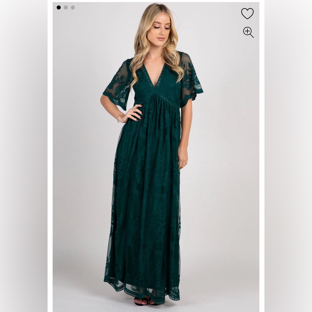 Pinkblush Forest Green Lace Mesh Overlay Maxi Dress